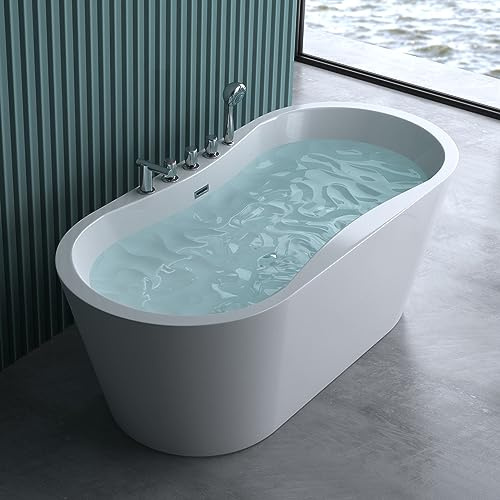 doporro Freistehende Design-Badewanne 170x80x63cm Acryl mit Armatur | Badewanne komplett mit Ablaufgarnitur inkl. Armatur und Überlauf aus Acryl in Weiß und DIN-Anschlüssen Vicenza602