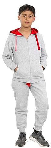 janisramone barn pojkar ny kontrast dragsko fleece huva topp botten overall jogging sport träningsoverall