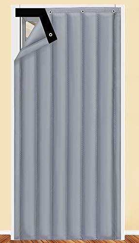 Liveinu Wärmeschutzvorhang Für Tür Ohne Bohren Thermo Türvorhang Isolier Schutz Panel-Isolierung mit Klettband Thermovorhang Verdunklungsgardine Wasserdicht Winddicht Geräuschisolierung 120x220cm Grau