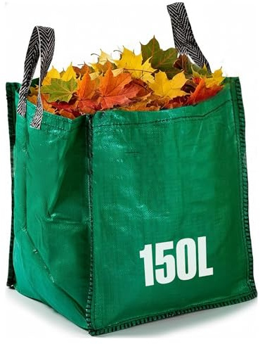 GroundMaster Heavy Duty Garden Waste Bag – 150L Polypropylene Refuse Sack – Reinforced Hems, Stitched Handles Extra Strong Waste Bag – Reusable Garden Sack for Leaves, Rubble, and Compost (Pack of 25)