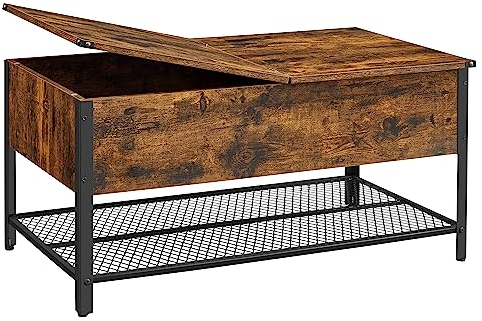 VASAGLE Couchtisch, Wohnzimmertisch, mit Klappplatte, geschlossenes Fach und Gitter-Regal, Metallrahmen, Industriestil, 100 x 55 x 47 cm, rustikales Braun und Schwarz LCT230B01