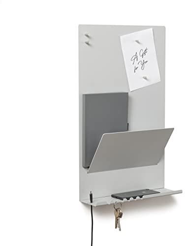 byde Wandorganizer Heke aus Stahlstruktur. 30 x 9 x 49 cm 3-in-1 Wandregal mit Magnettafel und Magneten. Tafel für Schlüssel, Zeitungen und Notizen. Graue Farbe