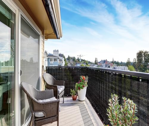 CoverUp! Balkonginsynsskydd 0,9 m x 6 m (180 g/m²) – balkongbeklädnad terrassinsynsskydd ogenomskinligt – inkl. 50 buntband med kardborreband – svart
