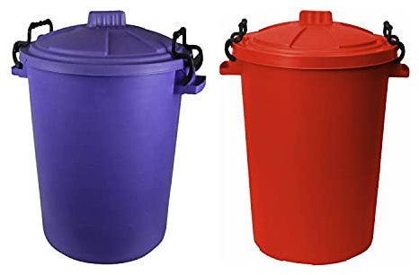 M1SS (Set of 2) 50 Litre Purple and Red Heavy Duty Plastic Clip Lock Lid Bin Indoor or Outdoor Rubbish, Waste or Storage of Animal Feed.
