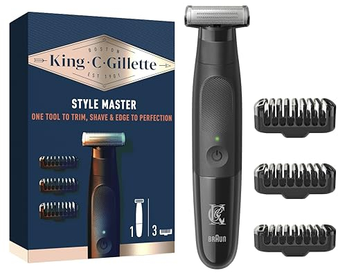 King C. Gillette Style Master, Beard Trimmer, Stubble Trimmer & Electric Shaver with One 4D Blade, Electric Razor for Men with 3 Comb Attachments