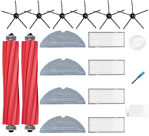 Loveco Zubehör Set Kompatibel mit Roborock S7 S7 Plus S7 MaxV Ultra | 2 Gummi- Hauptbürste, 4 HEPA Filter, 6 Seitenbürste, 4 Wischpads, Roborock S7 Ersatzteile für Effiziente Reinigung