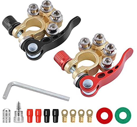 Car Battery Terminal Connectors, 2 Pcs 4 Way Quick Release Disconnect Car Battery Terminal for SAE/JIS Type A Posts, Compatible With Cars, Vans, Trucks and More