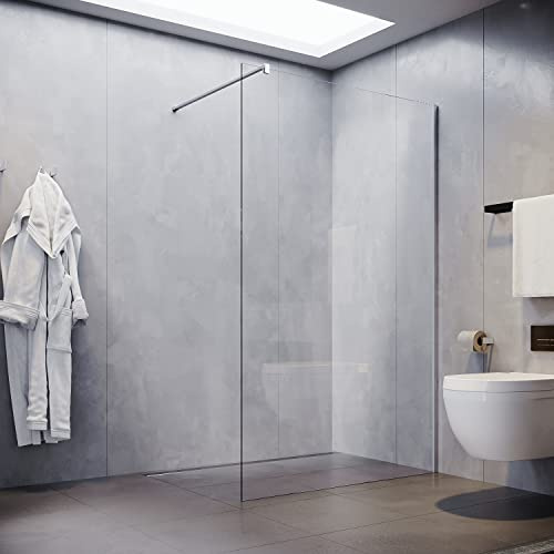SONNI Box Doccia Walk In 110 x 200 cm,Parete per Doccia Easyclean Vetro Temperato 8mm con Regolabile con Stabilizzatore,Telaio in Alluminio