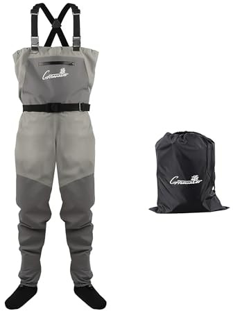 GREENWATER Fly Fishing Breathable Waders for Men Women with Stockingfoot Waterproof Lightweight Chest Waders (Gray, Medium)