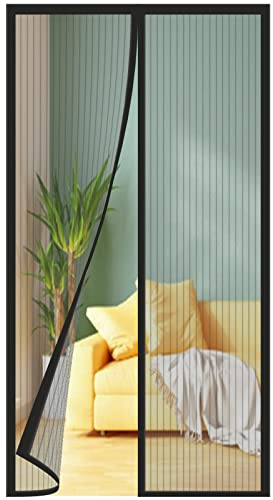 Fliegengitter Balkontür 100x210 cm, Verbesserte Qualität der Fliegengitter Tür Magnet, Geeignet für Balkontür Terrassentür Kellertür Zimmertür und Schiebetür, ohne Bohren, Schwarze Streifen