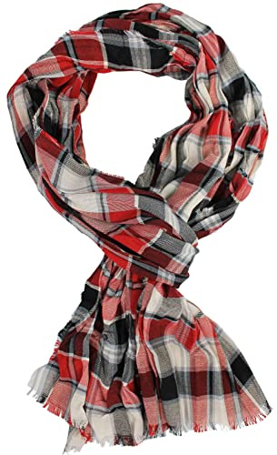 Rotfuchs Écharpe en coton pour femme - Aspect froissé - Motif à carreaux - Noir/rouge/blanc - Fabriqué en Allemagne, Noir/rouge/blanc., XL