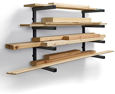 Bora 4-Level Lumber Storage Rack Wood and Garage Organization Space-Saving Metal Shelf for Pipes, Boards, Plywood, and Building Materials - PBR-004B Black Gray
