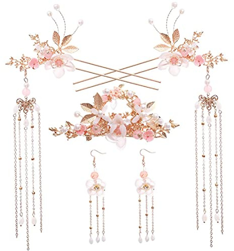 2pcs Haarstöcke mit Quasten, Perlenblume Hair Stick Chinesisches Haarspannstäbchen Vintage Lange Quasten Haarnadel Chignon -Essstäbchen für Frauen Mädchen