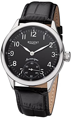 REGENT Herrenuhr Handaufzug mit Lederband Schwarz 11020049