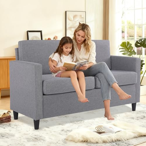 Mingone 2 Sitzer Sofa Modernes, 132x65x78 cm Hellgrau | Skandinavisches Sofa aus Leinenstoff für Wohnzimmer, Schlafzimmer, Büro, Sitzbank Couch
