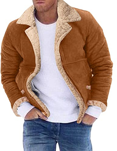 Abrigo de Invierno de Talla Grande para Hombre, Chaqueta de Cuero Acolchada de Manga Larga con Cuello de Solapa, Abrigo Grueso Vintage, Chaqueta con Cremallera de de Oveja Chaqueta Forro