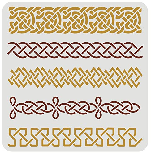 FINGERINSPIRE Knotwork Border Stencil 30x30cm Wiederverwendbare Rope Knot Muster Schablone Kunststoff PET 5 Linien Flower Knot Grenze Schablone für Wand, Fliese, Scrapbook, Fotoalbum, Craft