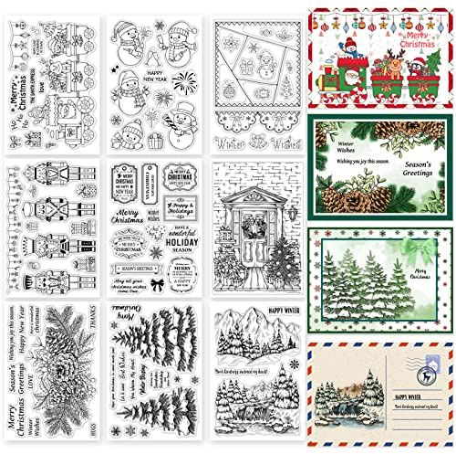 ORIGACH 9 Blätter Thema Weihnachten Transparenter Silikon Stempel klare Weihnachtsstempel Set für Urlaub Geburtstag Weihnachten Kartenherstellung DIY Scrapbooking Journaling Album