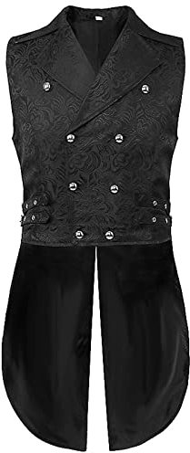 Herren Retro Ärmelloslange Knopfweste Gothic Steampunk Revers Weste Herren Mode Oberteile Party Mittelalterlich Leder Patchwork Weste Geschnürt Ärmellose Cosplay Weste Formell für Herren