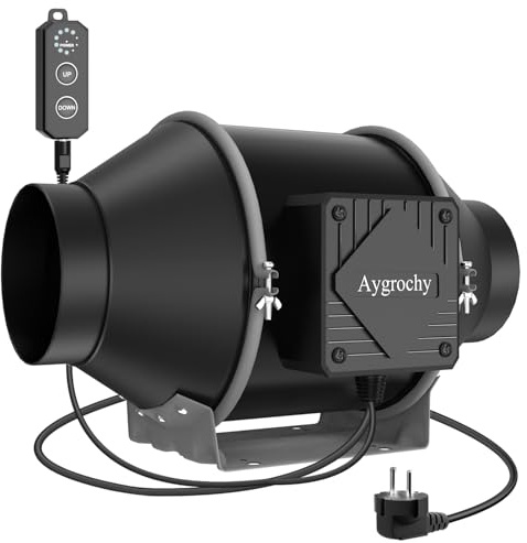 Aygrochy Extracteur d'Air 100mm avec contrôle PWM, Ventilateur de conduit à moteur EC pour l'air d'échappement ou la fumée. Comme les salles de bains, les cuisines, les garages, les tentes de culture.