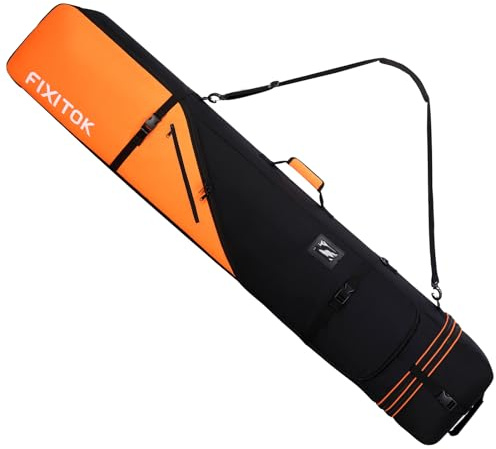 FIXITOK Snowboard & skidväska för flygplan, vattentät helt vadderad snowboardväska för bräda, stövlar, kläder, hjälm och utrustning, justerbar längd skidväska (157 cm–181 cm)
