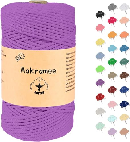 Uvolo Makramee Garn 3mm x 200m, Makramee Baumwollgarn, Baumwollgarn für Blumenampel Basteln, Pflanzenbügel und DIY Handwerk Mit Papierbox