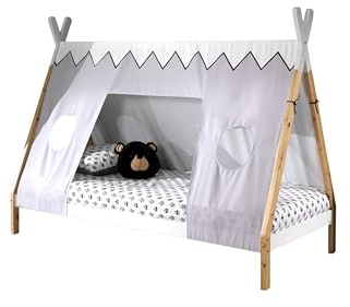 möbelando Hausbett >Tipi< in Weiß/Kiefer Natur aus Massive Kiefer - 206x158,2x98cm (BxHxT)