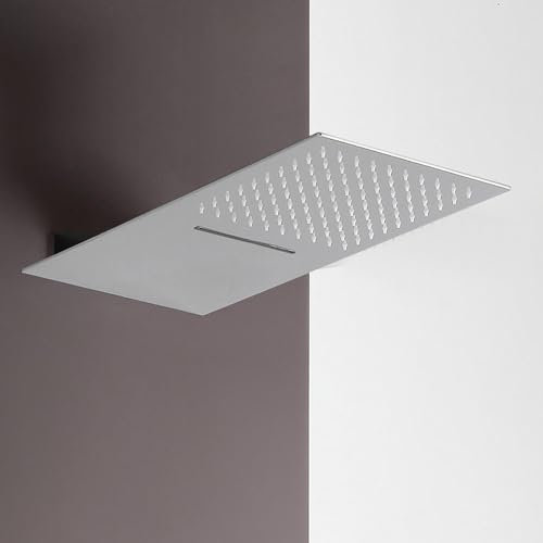 Soffione doccia a sbalzo cromo lucido 25x52 slim con cascata ed effetto pioggia, in acciaio inox