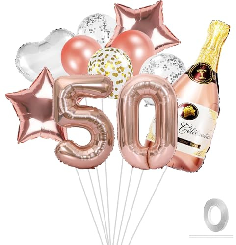 VIKY Deko 50. Geburtstag Frauen, Rosegold 50 Geburtstag Frauen Deko, Luftballon 50 Geburtstag Frau Mann, 50. Geburtstag Deko Set Luftballons 50. Geburtstag, Konfetti Luftballon Party Deko Supplies