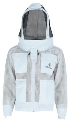 Imkerjacke Premium mit Atmungsnetz und Fechtschleier für Bienen Wespen Insekten Imkerei Stichschutz, XXXL · weiß