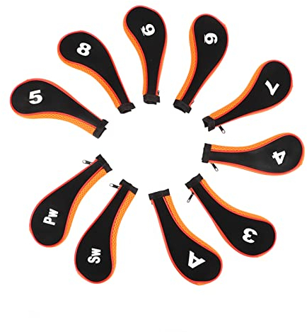 HERCHR Golfschlägerhauben-Set, 10-teilig, Eisen-Golfschlägerhaube Mit Reißverschluss, Golfschläger-Schutzausrüstung, Sportfan-Golfausrüstung Für Die Meisten Golfschläger(Orange)