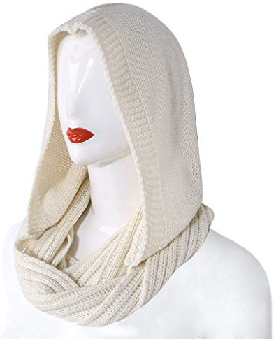 Wintermütze für Damen, warm, mit Kapuze für Schal, Mütze, Sturmhaube, Pullover, gestrickt, einfarbig, Beanies, Schal, Schal, Mütze, Schal für Damen, Winter-Kapuzenschal für Damen, beige