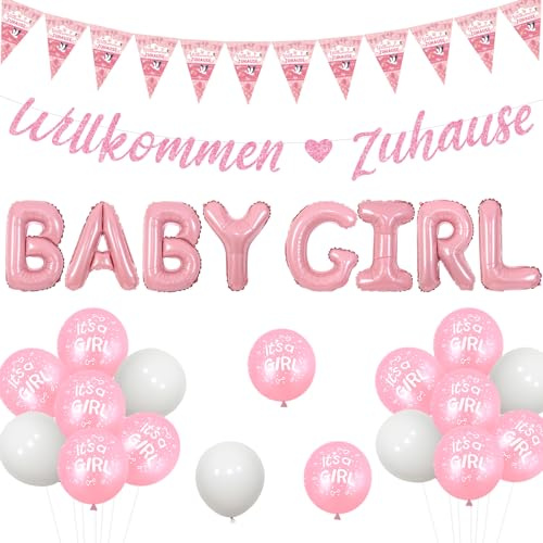 Jollyboom Willkommen Zuhause Deko Baby Mädchen, Herzlich Willkommen Zuhause Girlande, Pink Luftballon Baby Girl, Willkommen Zuhause Welcome Home Baby Für Baby Shower Party Geburt Deko