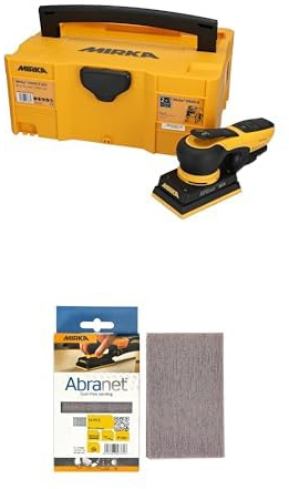 Mirka DEOS II 353 Schwingschleifer im Koffer 81x133mm 300 W vibrationsarme Schleifmaschine + Mirka Abranet Netz-Schleifstreifen 81x133 mm Klett/Korn P120 / 10 Stk