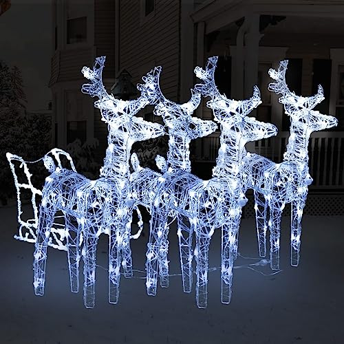 AJJHUUKI Heimartikel, Rentiere und Schlitten, Weihnachtsdekoration, 240 LEDs, Acryl, Anzugmöbel
