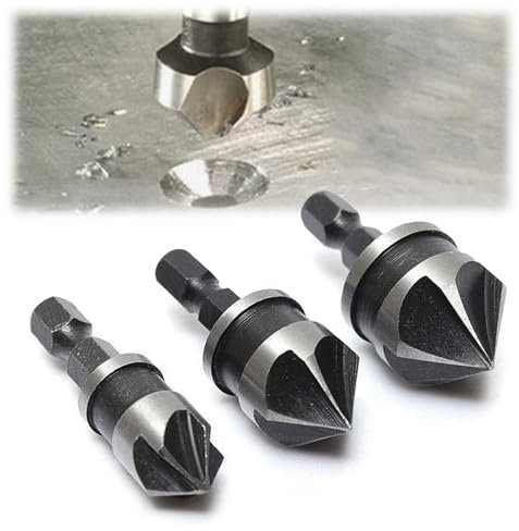 3 Pieces 1/4 Inch Hex Shank 5 Flute 90 Degree Chamfering Countersink Drill Bit Set,12mm/16mm/19mm Countersink Drill Bit 5 Flute 90 Degree Woodworking Countersink Bits
