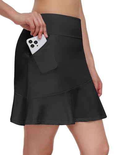 VUTRU Sportkläder för kvinnor, byxkjol med innershorts, tenniskjol med byxor, hög midja, skort, golfkjol med innerbyxor, svart, L