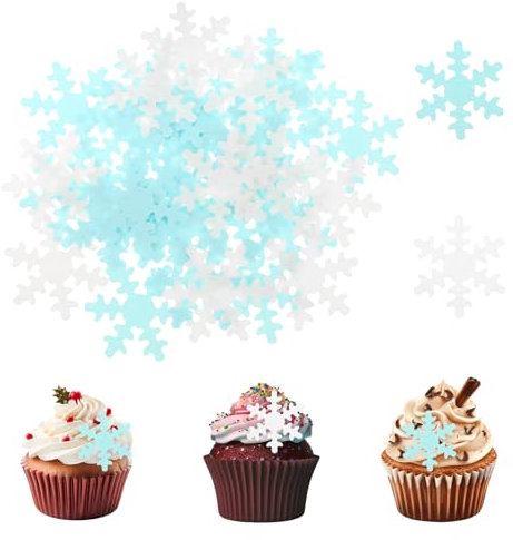 Giantree Essbare Schneeflocken Tortendeko, 50 Stück Klebreispapier Tortenaufsatz Kuchen Dekoration Chneeflocke Essbare Muffin Deko Essbare Cupcake Topper für Hochzeit Geburtstag Jubiläum (weiß+blau)