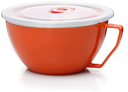 DDKYHU Bowl Noodle Bowl with Lid Handle Stainless Steel Plastic Leak-Proof Food Container Rice Soup Bowls Kitchen Gadget (Red)