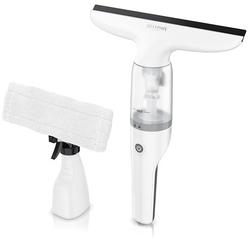 Brandson - Akku Fenstersauger kabellos – Fensterreiniger elektrisch 2200 mAh Li-Io-Akku – Laufzeit ca. 30 min. – 28 cm Saugdüse – 60 ml Wassertank – inkl. Sprühflasche