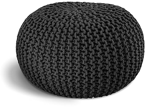 ELYFLAIR® handgefertigter Strickhocker Ø 55cm o. Ø 45cm I Sitzpouf Sitzpuff Bodenkissen Sessel Kissen Sitzhocker Sitzsack - mit eleganter Grobstrick-Optik - Dekoration Interieur (Dunkelgrau, Ø 55cm)
