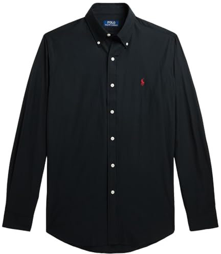 POLO RALPH LAUREN Herren Classic Fit Popeline Sport Shirt, Poloshirt, Schwarz mit rotem Pony, XL