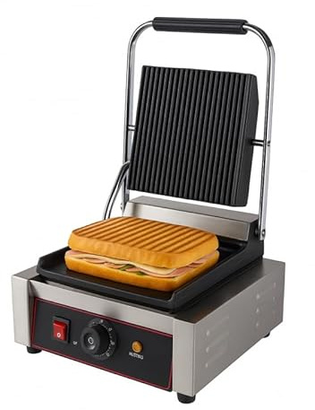 Macchina professionale per panini – Piastra superiore scanalata/inferiore liscia – 1800 W – Temperatura 300 °C