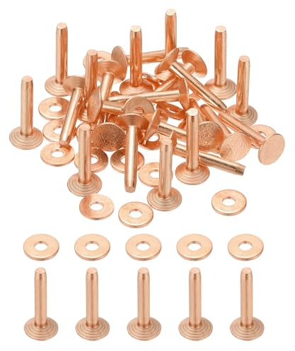 PATIKIL Remaches y rebabas de cuero de 9 x 3, 3 x 19 mm cierres de cobre | 100 juegos de Remaches y arandelas de cuero, pernos prisioneros metálicos, artesanías collares y manualidades.