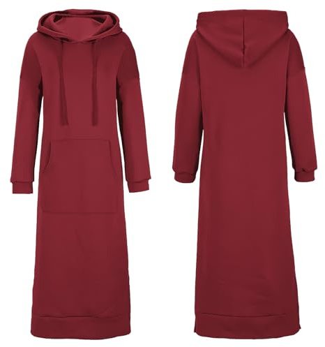 amropi Femmes Sweat-Shirt Long à Capuche Robe Manches Longues Pull Kangourou Poche Haut Bourgogne,5XL