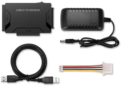 LUIRSAY IDE/SATA a USB 3.0, adattatore esterno per hard disk IDE SATA HDD da 2,5/3,5 pollici, per Windows 11/10/8/7/XP/Vista, Mac OS, Linux con cavo SATA, cavo USB, alimentatore di rete 2 A