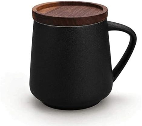 Taza Taza de cerámica grande con tapa de estilo minimalista con asa, taza de café reutilizable de 400 ml for café, leche, jugo, té, 5 colores (color: negro) Con asas(Noir)
