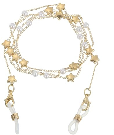 sourcing map Brillenkette mit Perlen, Brillenband, Brillen-Halter, Kette um den Hals, Sonnenbrillenhalter für Mädchen und Frauen, goldener Stern, gold, 70 cm