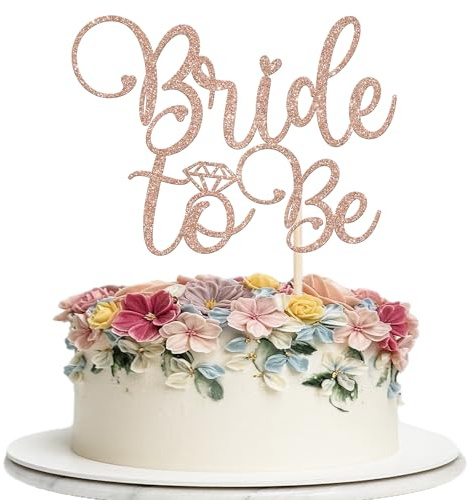 SYKYCTCY 1 Pack Bride to Be Cake Topper Glitter with Ring Bridal Shower Cake Pick Bride to Be Cake Pick Decorations for Wedding Engagement Theme Party Cake Decoration Supplies Rosegold