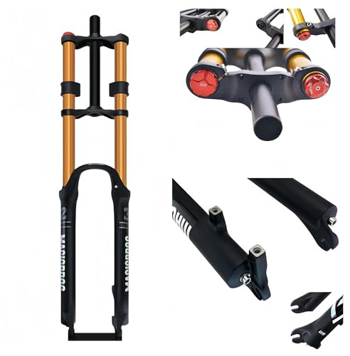 Fahrradgabel 26 27.5 29 Zoll mtb FedergabelKeine Dämpfung 1-1/8 Gerade Doppelschulter Downhill Gabel Federweg 180mm 9 * 100mm QR Manuelle Scheibenbremse Vorderradgabel Schnellverschluss-Version(Goldr